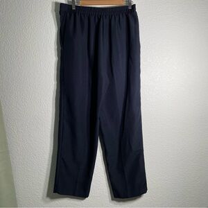 Women’s Dress Pants Navy Blue Polyester High Waisted Elastic Wide Leg Size 14